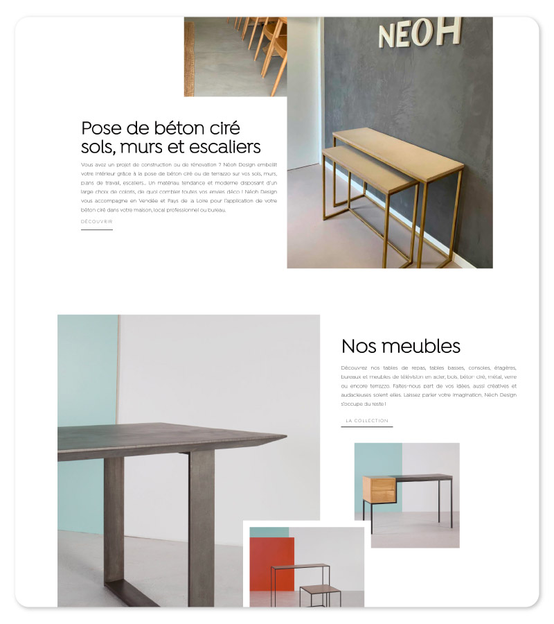 Neoh design mobilier sur mesure beton cire saint reverend creation du site internet vitrine agence owmel vendee