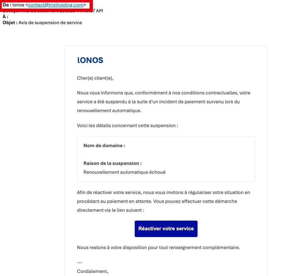 Emails frauduleux Ionos comment proteger votre site et eviter les arnaques Owmel